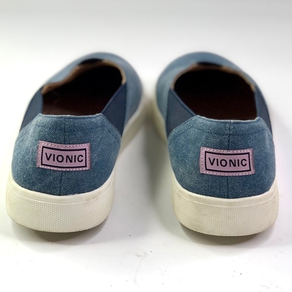 Vionic Ivy denim slip on sneakers orthopedic insoles elastic gores 7 - Picture 3 of 11